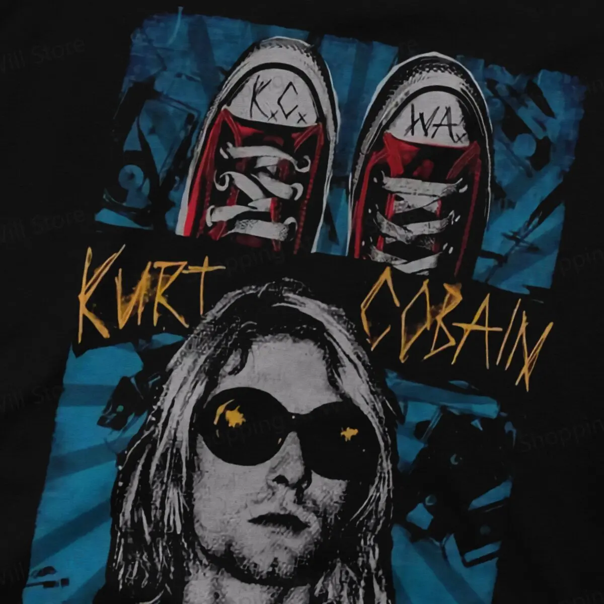 Tops 100% Cotton Fun Fashion Kurt Cobain Guitar Men\'s and women\'s T-shirts  Short sleeved fun print