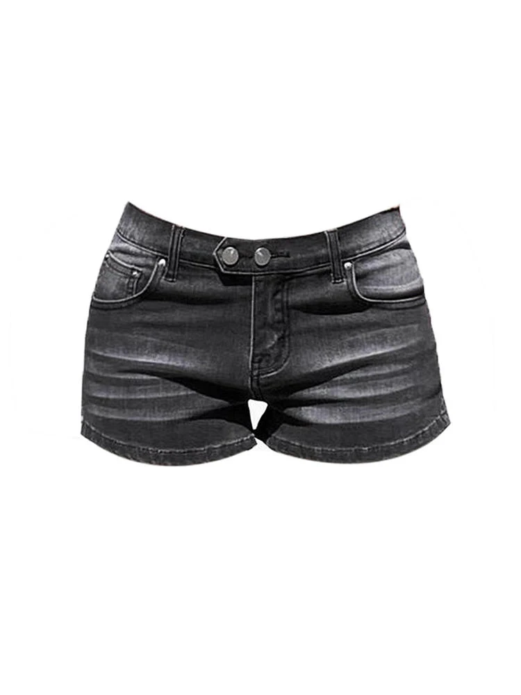 Women's Grey Denim Shorts Low Waist Mini Jeans Shorts 2000s Vintage 90s Y2k Emo Cowboy Short Pants Harajuku Clothes Summer 2024
