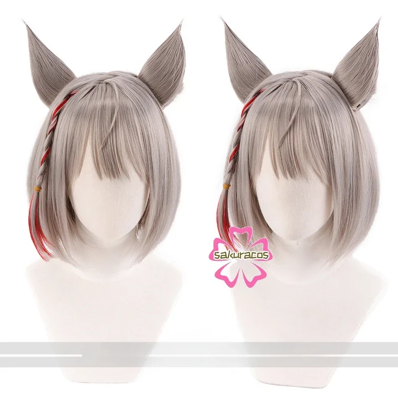 Game Xenoblade Chronicles 3 Mio Cosplay Wig Short Bob Gray Wigs with Ears Heat Resistant Synthetic Hair for Halloween Costume