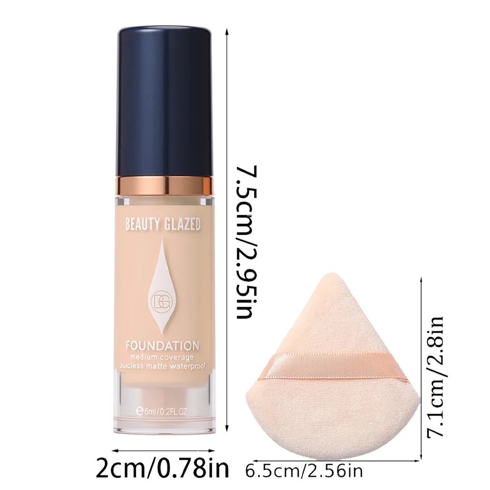 Matte Full-Coverage-Foundation – Erhältlich in 6 Farbtönen, langanhaltendes mattes Finish, wasserfest und schweißresistent, Mini-Reisegröße. – Detail 2