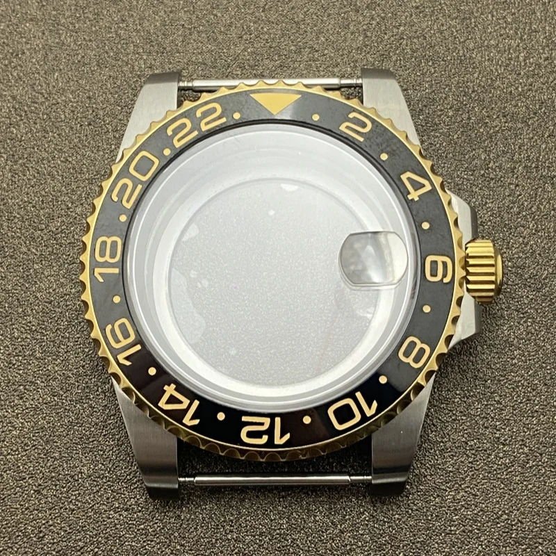 Für NH35-Uhrenzubehör, modifiziertes GMT-Uhrengehäuse aus Vollgold und Saphirglas für NH34/36-Uhrwerk