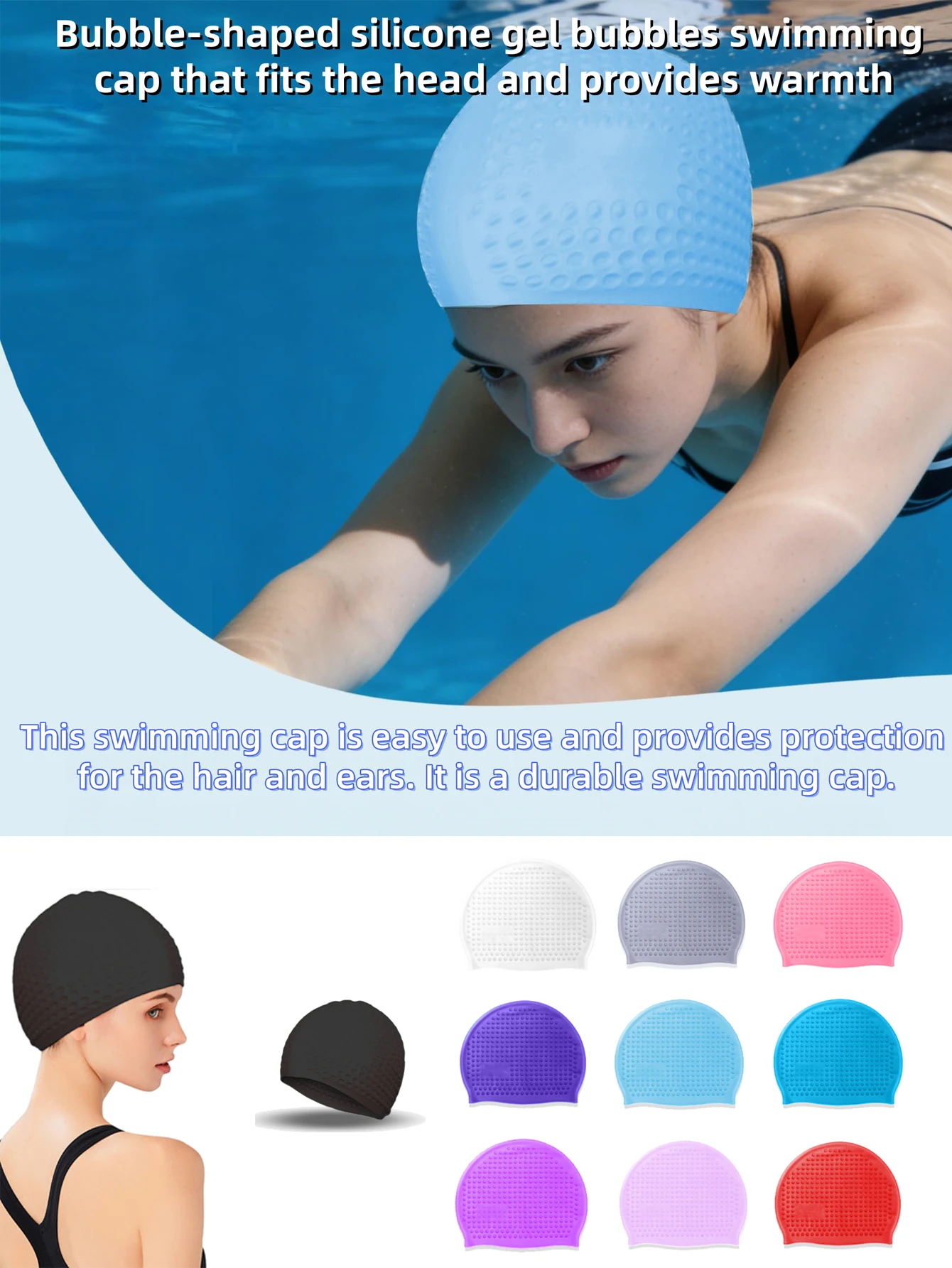 Silicone Swimming Cap, Highly Elastic and Thickened Swimming Cap, Suitable for Long and Short Hair, Unisex Shower Cap to Keep Ha