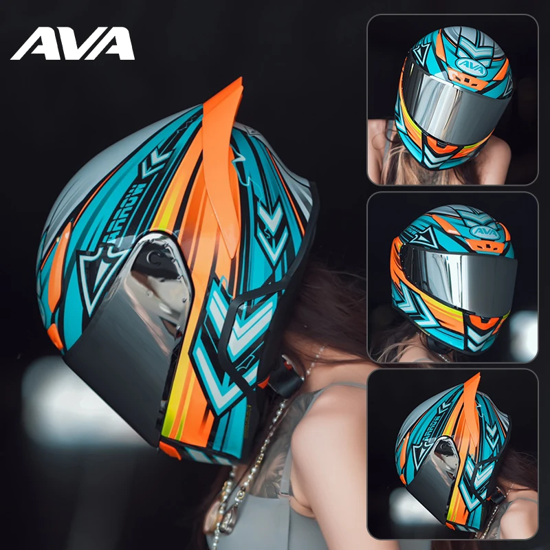 

AVA Motorcycle Helmet Big Tail Wing Full Face Racing Helmets Single Lens Safety Track Sports Motorcycle Helmets Cascos Para Moto