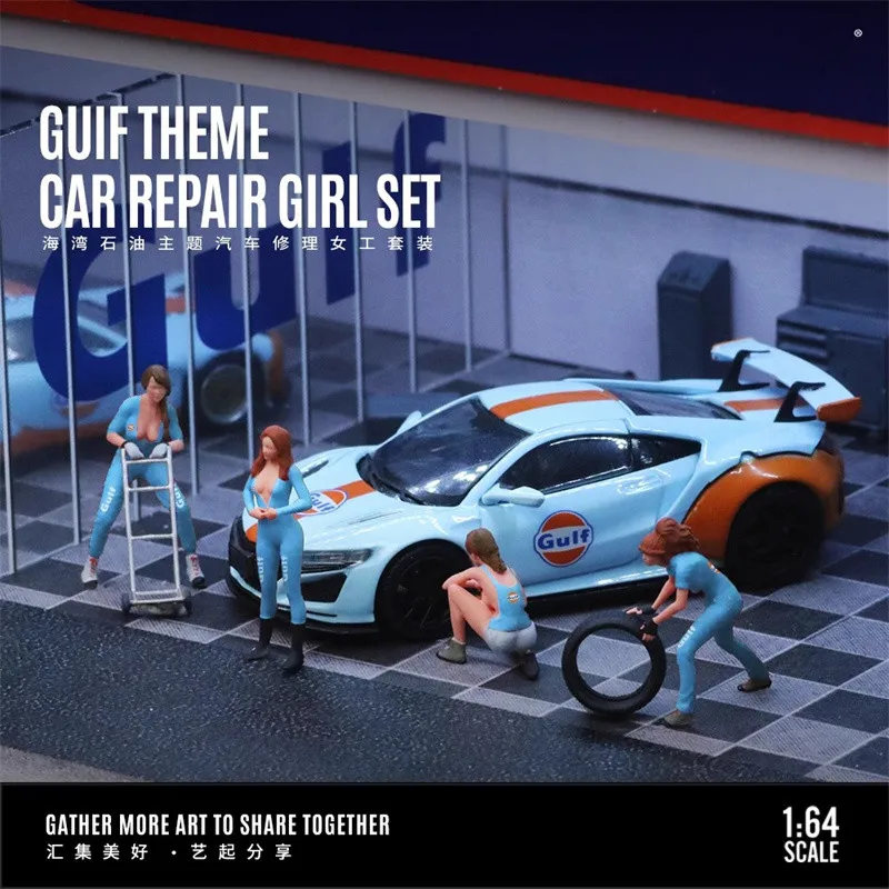 

1:64 Scale Model Miniature Resin 4Pcs Action Figure Car Vehicle Mechanic Theme Beauty Female Doll DIY Scene Accessory Display