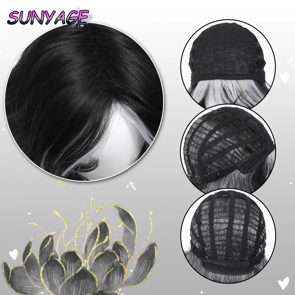 SUNYAGE Cosplay Style Back to Snow Chivalrous New Chinese Style Unisex Style Black and White Roll Sub Wig Wolf T