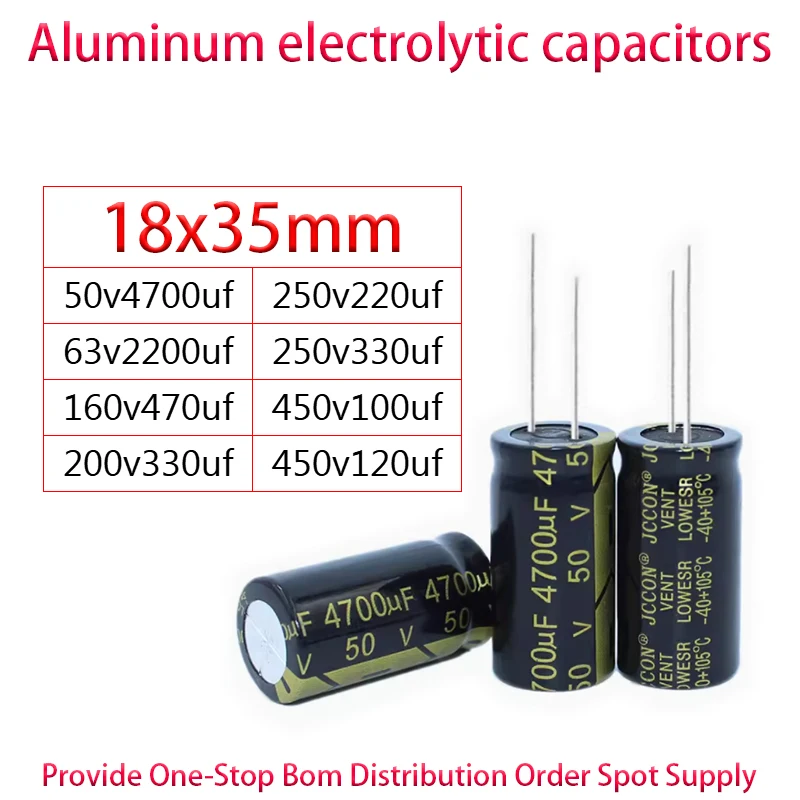 50v4700uf 63v2200uf 160v470uf 200v330uf 250v220uf 250v330uf 450v100uf 450v120uf 18x35mm Aluminum Electrolytic Capacitor 5PCS