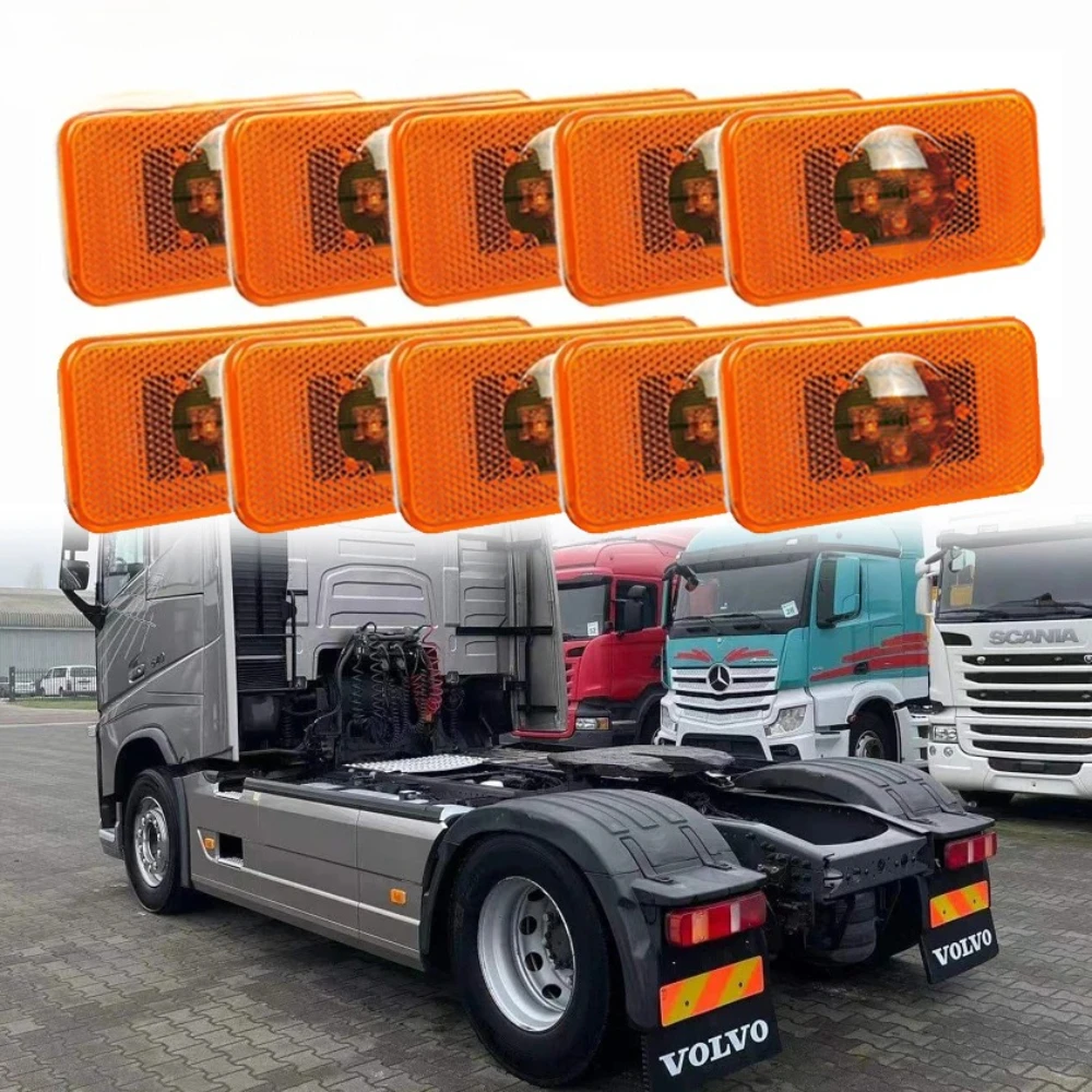 ATVOV 10pcs 24V 4 LED Truck Side Marker Light Reflector With Connector Plug For Volvo FH FM FL Clearances Lamp 20789440 Emark