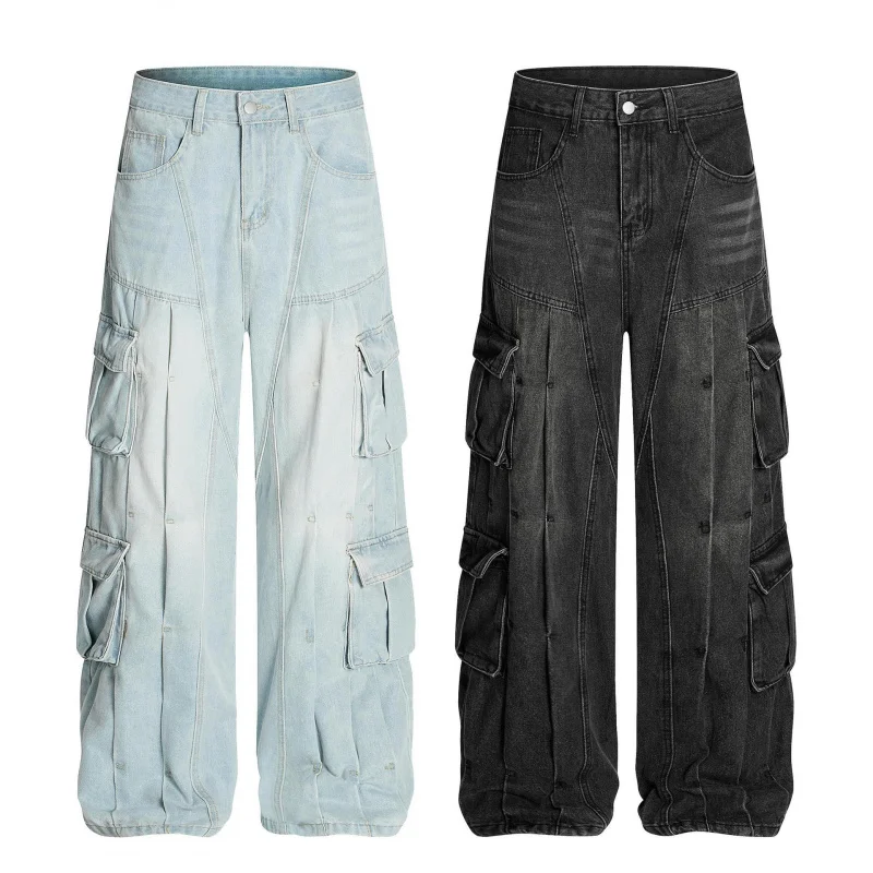 

DAVIDSHAO EU US Size Top Quality Street Outdoor Wear Luxury Multi-Pocket Jeans Unisex Retro Versatile Casual Jean Trousers