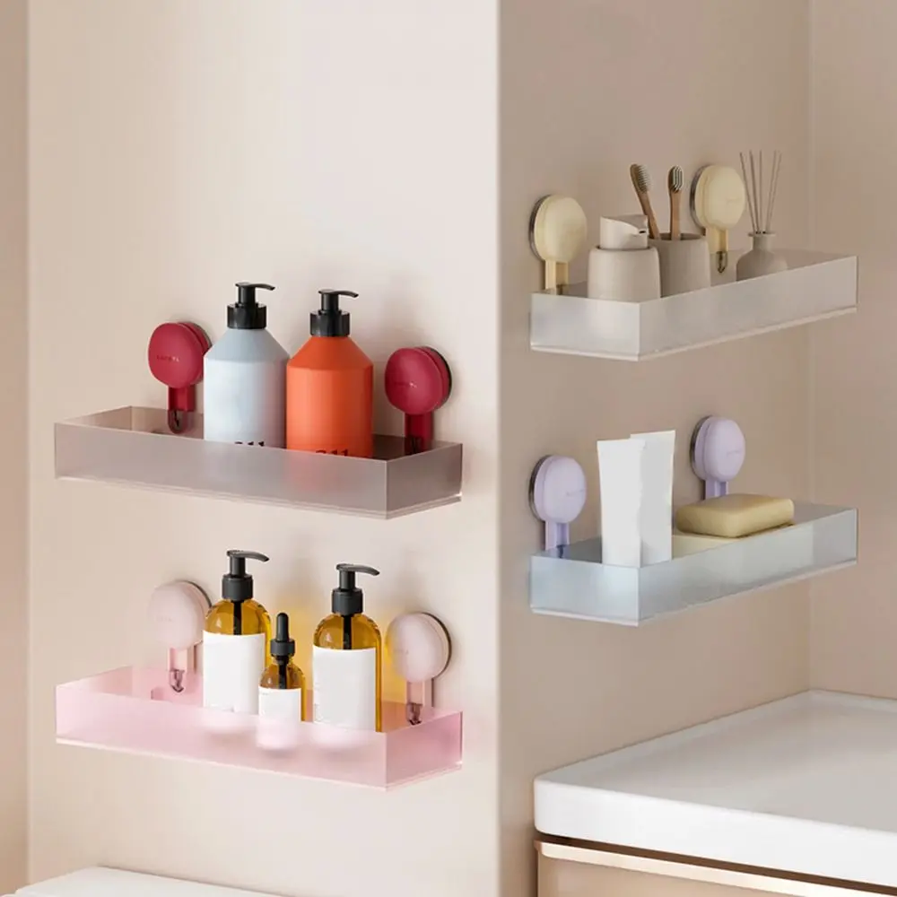 

Frosted Suction Cups Shower Shelves Free Punch Wall Mounted Cosmetics Storage Rack Removable Space Saving
