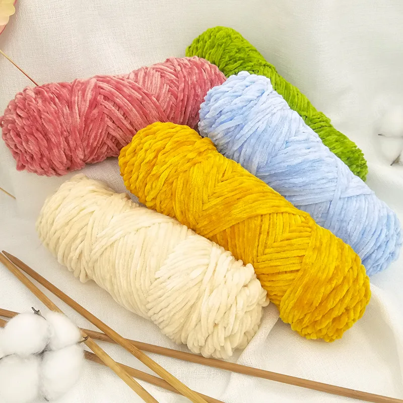 4mm Chenille Velvet Yarn Knitting Wool Thick Warm Crochet Knitting Yarns Cotton Baby Wool DIY Hand-Knitted Sweater Socks Hat