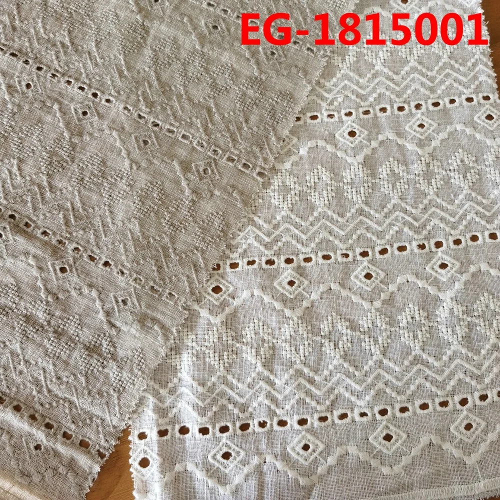 High quality ivory linen embroidery eyelect fabric for woman dress shirt clothing with geometric holes pattarn 135cm width