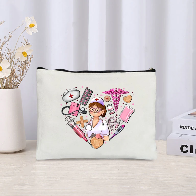 Cute Zipper Makeup Case Doctor & Nurse Cosmetic Clutch Travel Toilet Storage Bags Best Gift for Her Pouch Organizer Kawaii Purse