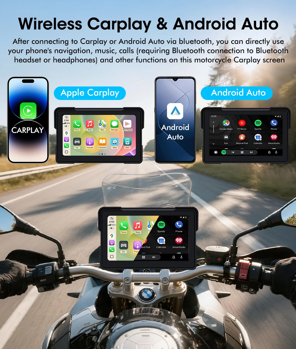 Srnubi 7-Zoll-Motorradradio für BMW R1200GS/ R1250GS/ R1300GS /S1000XR, kabelloses Carplay und Android Auto, GPS-Navigation, PND – Detail 4