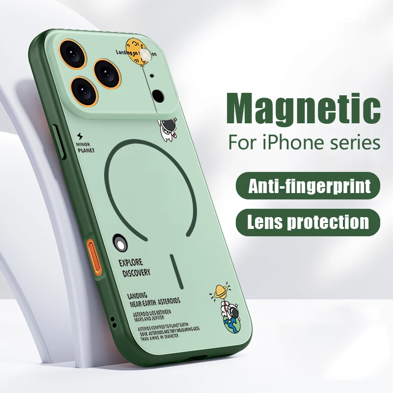 Hanging Astronaut Pattern Case For iPhone 17 Pro Max Magnetic For Magsafe Skin Feeling Cover For iPhone 16 18 Pro Max 15 14 13