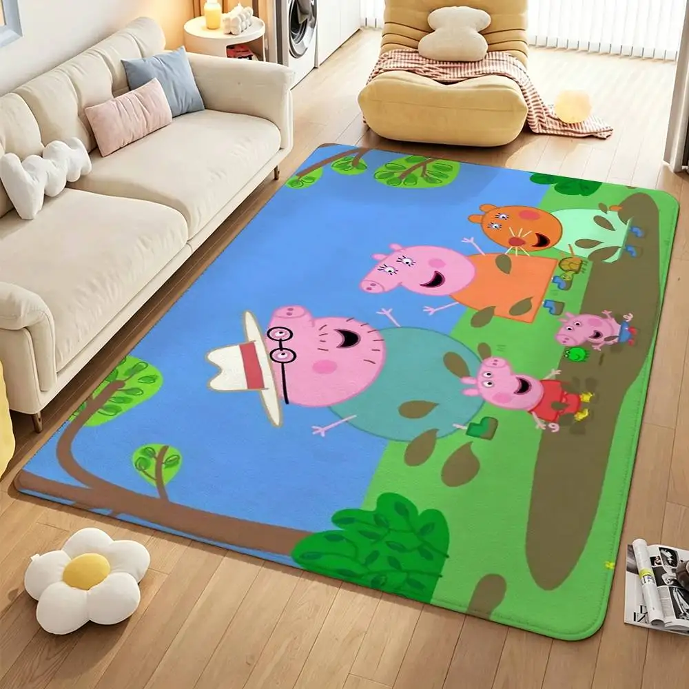 Cute Pink P-PeppaS PigS Indoor Short Plush Door Mat Anti-Slip Backing Soft Foot Mat for Entryway Bedroom