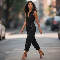 UOOZEE Women's Sleeveless Zipper Black Jumpsuit 2025 New Solid Color Pocket Trendy Streetwear Romper For Summer Casual Wear​ - Image 5