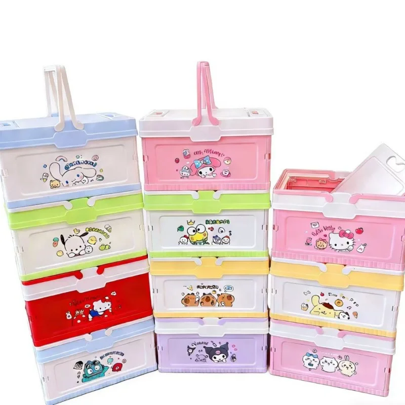Cesta Plegable de Plástico con Tapa para Acampar y Hacer Picnic al Aire Libre, Estilo Sanrio Hello Kitty, Caja de Almacenamiento Portátil