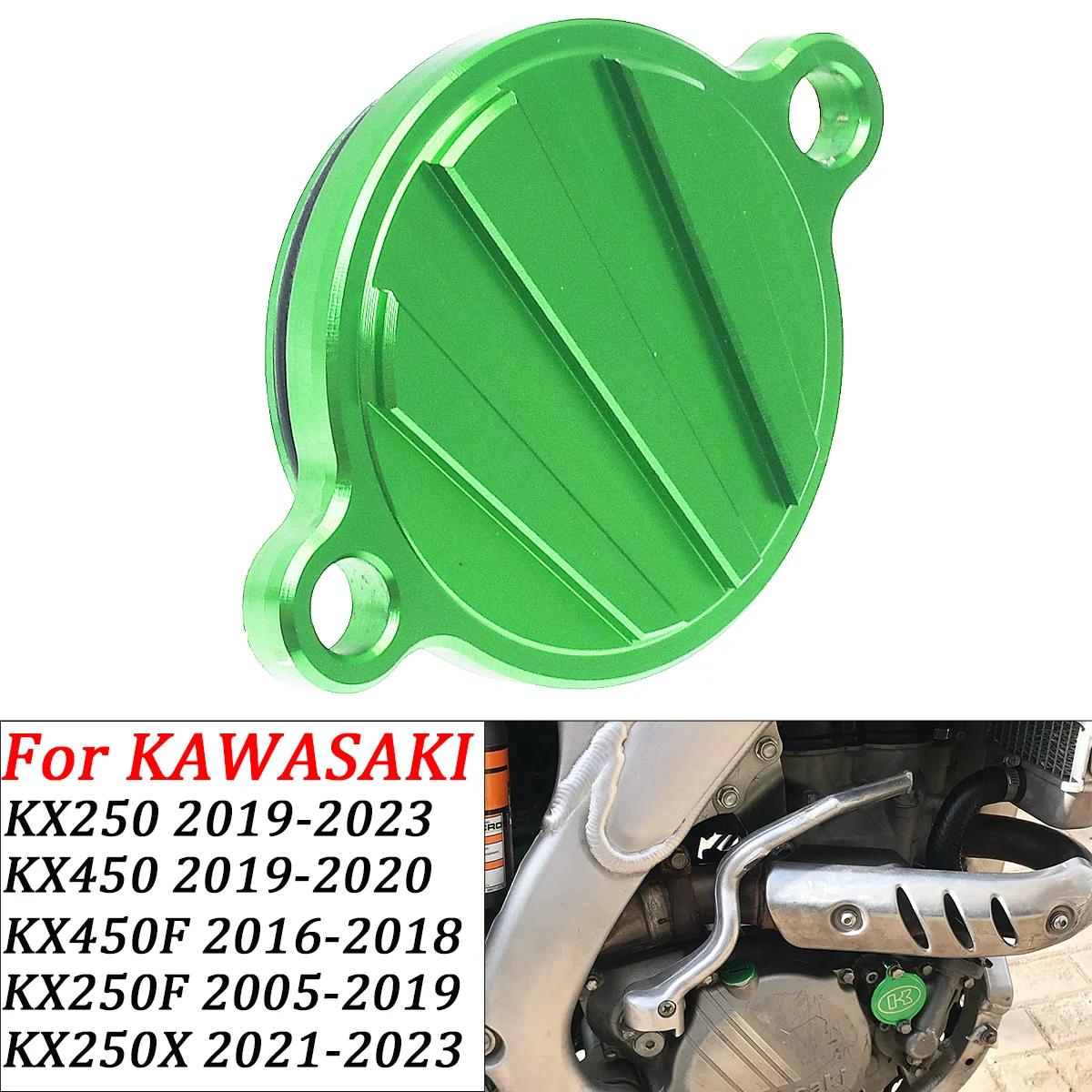 

Motorcycle Billet Oil Filter Cover Cap For Kawasaki KX 250 KX 250X KX 250F KX450F KX450 2005-2019 2023 MX Enduro Dirt Pit Bike