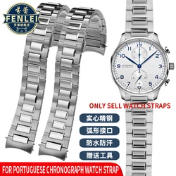 For IWC Portuguese timing Watch Band Counting Stainless Steel Curved Bracelet 371607 358312 Soild Men's Watch Strap 20MM silver