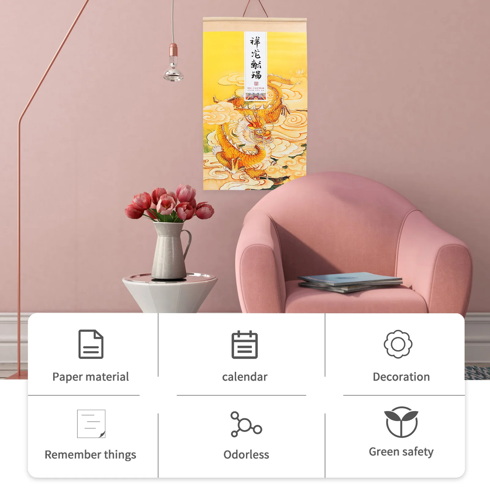 

Chinese Calendar 2024 Wall Hanging Paper Scroll Calendar Exquisite Monthly Planner for Home Office Festival Decoration