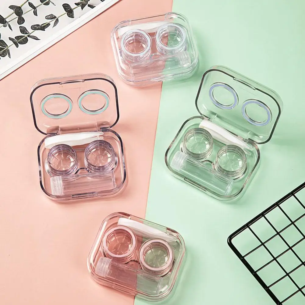 Mini estuche portátil transparente para lentes de contacto, Kit de contenedor de alto sellado con goma a prueba de fugas