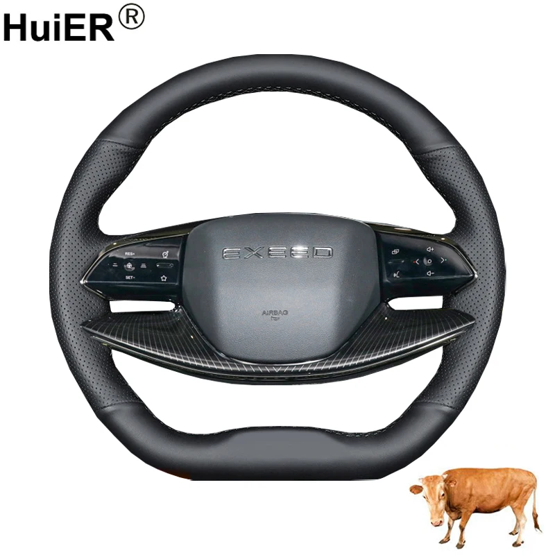 Cow True Leather Hand Sewing Car Steering Wheel Cover For Chery EXEED VX Stellar TXL LX 2023 2024