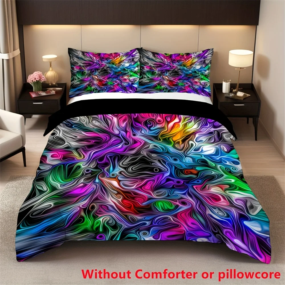 

2/3pcs Psychedelic Duvet Cover Set (1 Duvet Cover + 1/2 Pillowcase, Without Core), Abstract Art Rainbow Color Bedding Set
