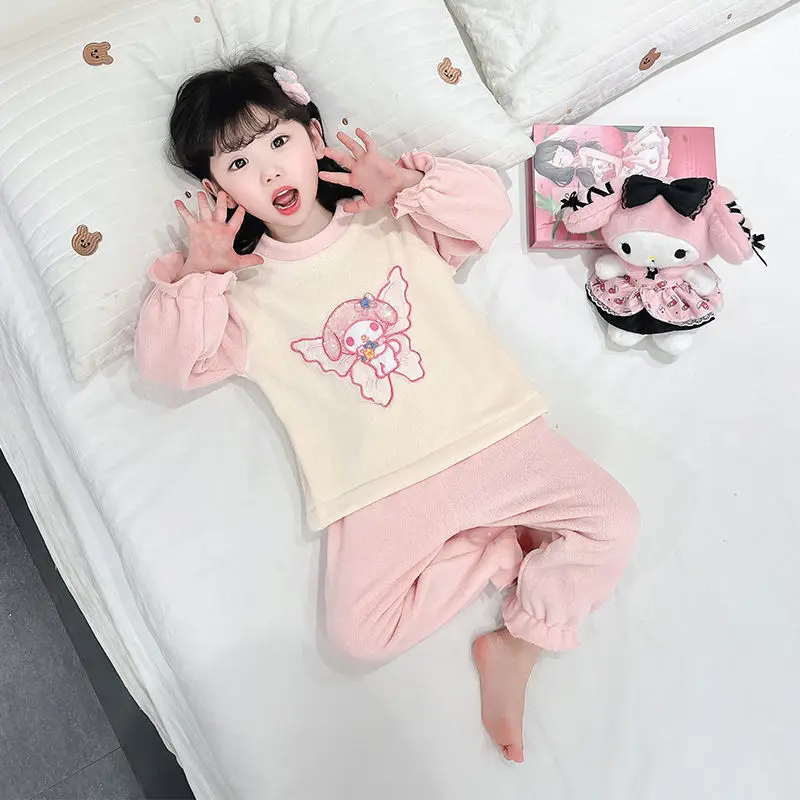 

Детские пижамы Sanrio с длинными рукавами для девочек, 2 шт., нового стиля My Melody, теплые брюки Kuromi для девочек, осенне-зимняя домашняя одежда