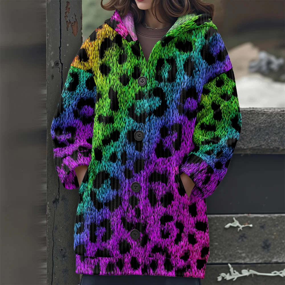 

Длинный свитер с текстурой животных Свитер с капюшоном в полоску тигра Свитер с длинными рукавами Повседневный женский свитер с леопардовым принтом