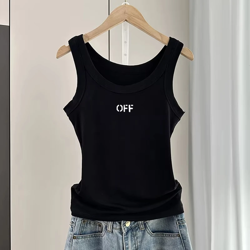 Autunno nuovo senza maniche interno ed esterno da donna semplice lettera stampata canotta gilet casual top confortevole in puro cotone