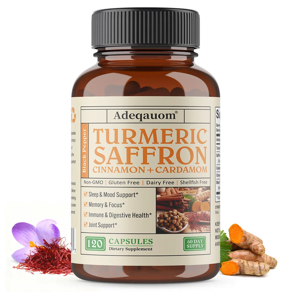 Turmeric Saffron Capsules with Cardamom Cinnamon & Black Pepper, High Absorption, Joint Immune Digestive Antioxidant Support