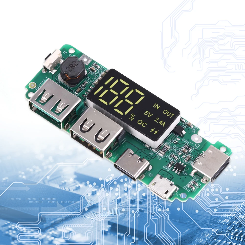 Modul Bank Daya Tipe C Mini 18650 dengan Tampilan LED Overcharge Modul Kontrol Pengisian Daya Baterai Kontrol Digital USB Ganda 2A