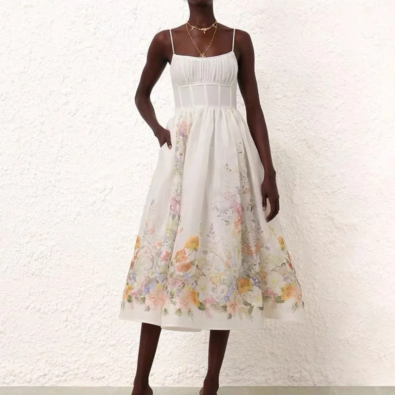 

Женское льняное платье миди цвета слоновой кости с рюшами, новый дизайн, Австралия, 2025 г.