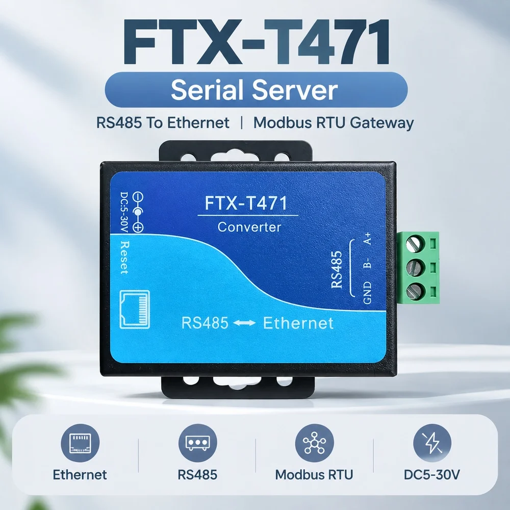 FTX-T471 Serial Server RS485 To Ethernet Modbus RTU Gateway TCP IP Serial Port Transparent Transmission DC5-30V