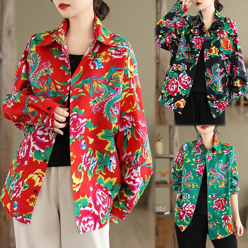 

Ретро Северо-Восточный Хлопок и лен с большим цветком, женский весенне-осенний новый Sle Faionable National Trend с принтом, длинный свеч...