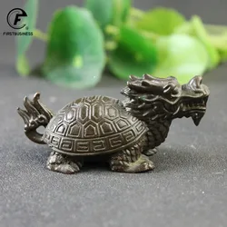Chinese Vintage Brass Bagua Feng Shui Dragon Turtle Statue Desk Small Ornament Home Decoration Craft Accessories Animal Figurine
