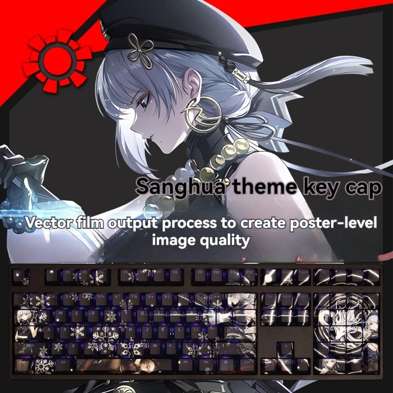 Wuthering Waves Theme Anime Keycaps Sanhua PBT Translucent Black Five-sided Dye-sublimation Cherry Profile Gaming Accessories