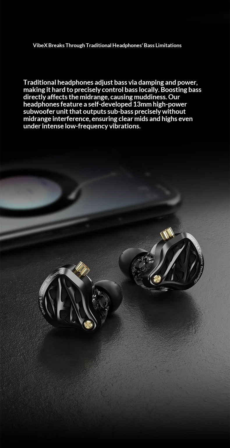KZ Vibe X HIFI In-Ear-Monitor-Kopfhörer, 13-mm-Treiber, tiefer Bass, kabelgebundene IEM-Ohrhörer, Geräuschisolierung für Musik und Gaming. – Detail 5