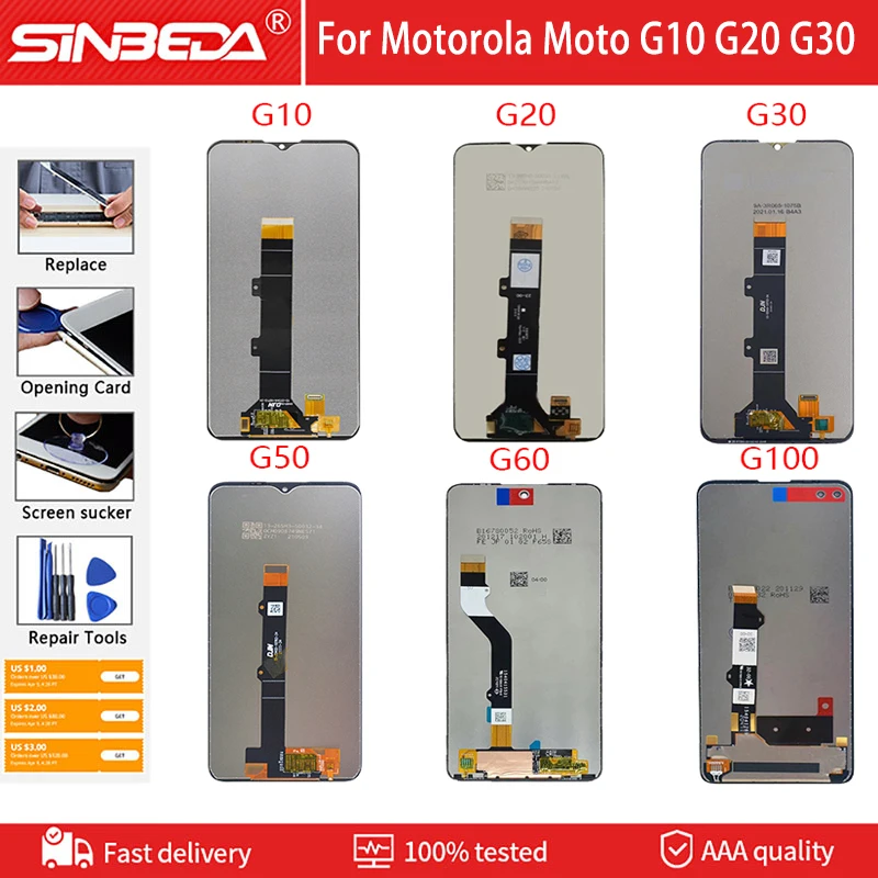 

For Motorola OEM Moto G10 G20 G30 LCD Touch Screen Digitizer Moto G30 G50 G60 G100 LCD Screen Display Replacement