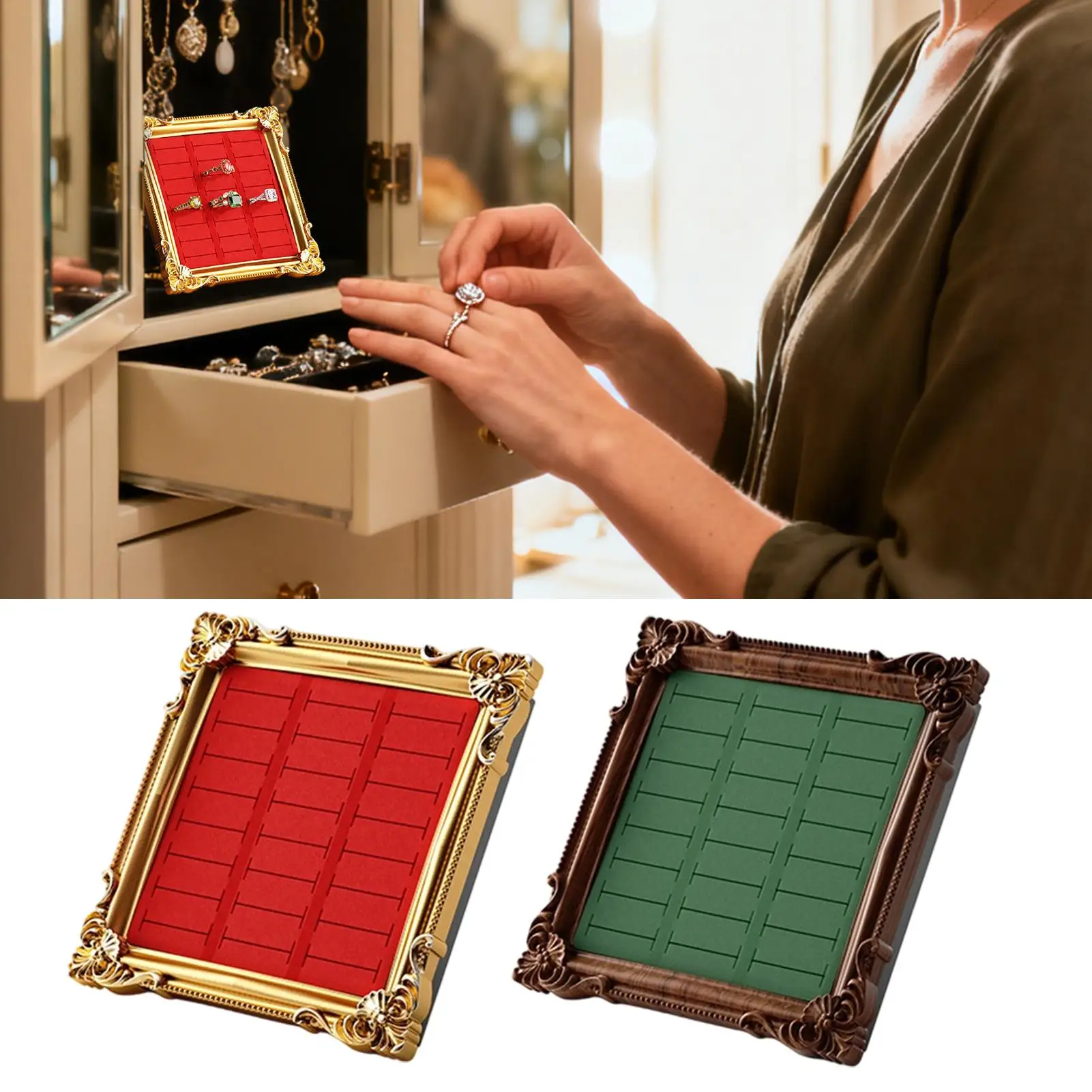 Vintage European Jewelry Organizer Ring Holder Trinket Tray Stand for Women Earring Necklace Display Vanity Dresser Tabletop