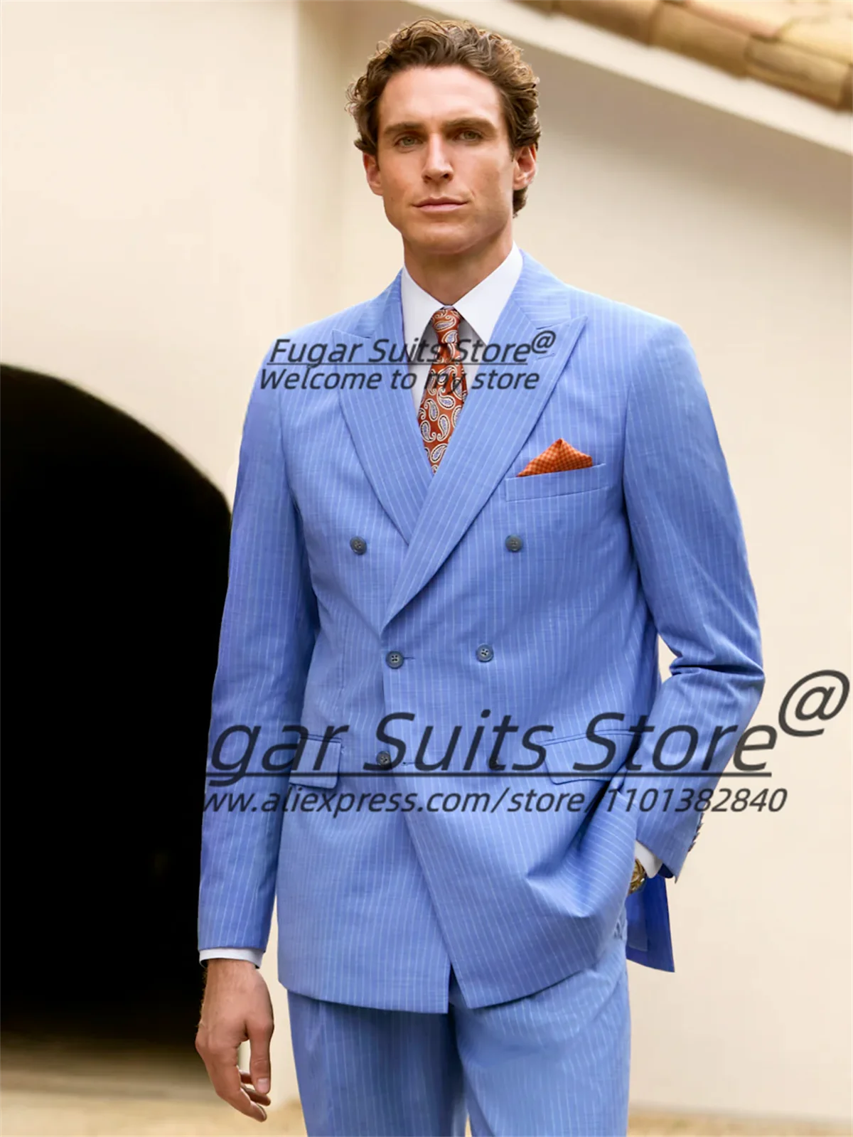 

Customized Slim Fit Stripe Men Suits High-qubliy Double Breasted Formal Business Tuxedos Male Prom Blazers trajes para hombre