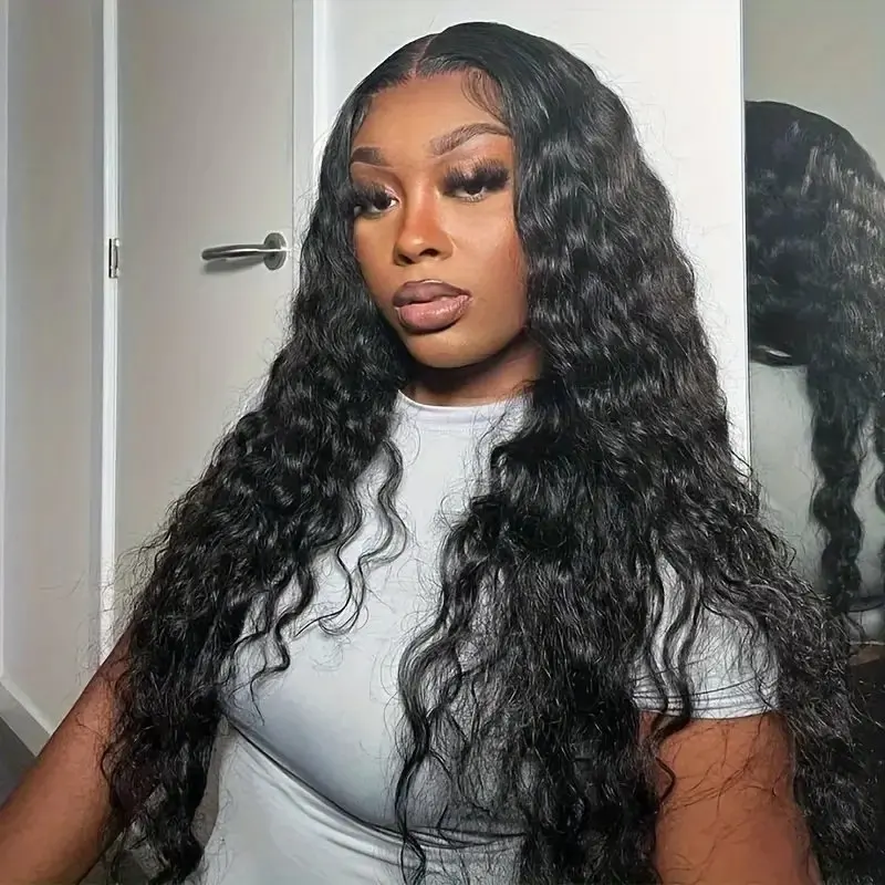 Natural Black Frontal Wig 5x5 Curly Lace Front 18 Inch Glueless Deep Wave Human Hair Wigs  For Women Full 150% Brazilian