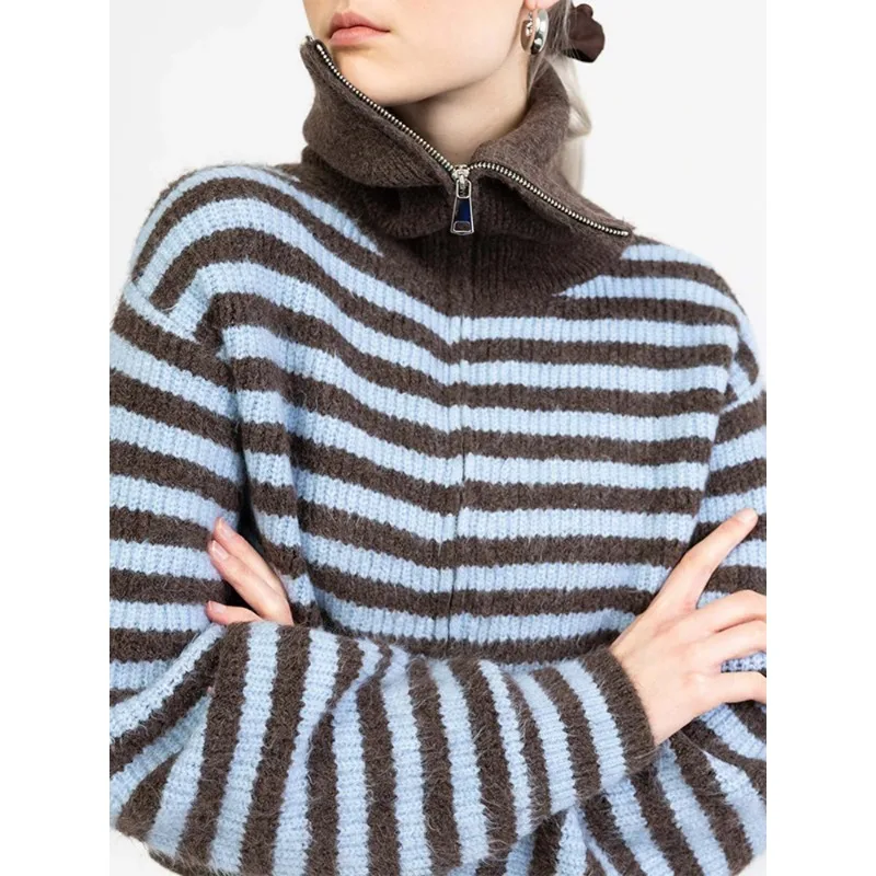 

Модная женская вязаная куртка на осень и зиму, кардиган с большим отложным воротником на молнии, русский стиль, для трансграничной торговли.