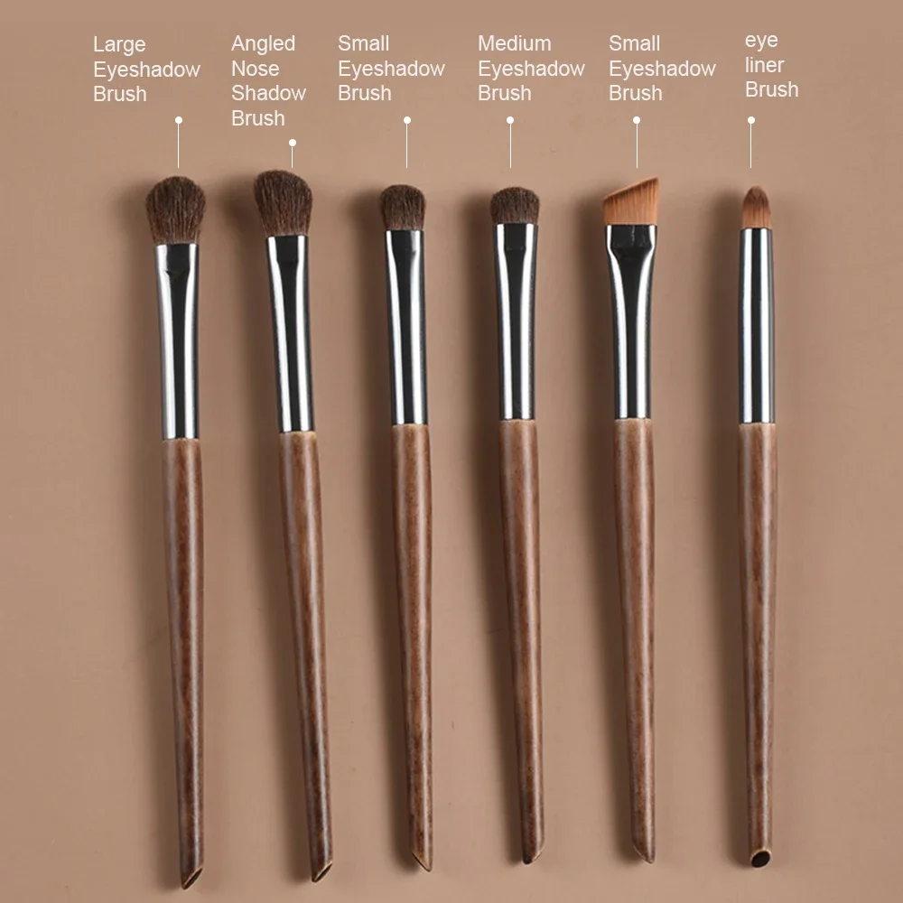 6本入りソフト馬毛アイメイクブラシセット - 完全なアイシャドウ/ブレンド/眉/リップブラシツール