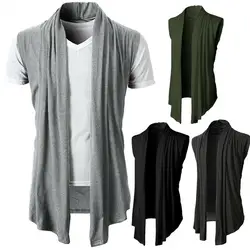 Spring Autumn Men's Casual Vest Sleeveless Cardigan Jacket Vest Solid Color Irregular Hem Draping Cardigan Vest Streetwear