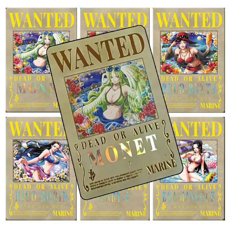 One Piece Wanted DIY 6PCS/SET Boyahan Cook Nicole Robin Rebecca Monet Holiday Gifts Anime Collection Cards Foil stamping text