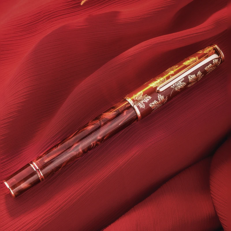 LT Hongdian N8 Red Maple Pen Season Limited Women Boys High-grade Retro Light Color Acrylic Resin Fountain Pen For Gift