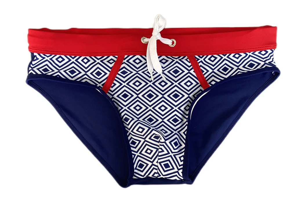 2025 youth rhombus European and American close-fitting quick-drying briefs men's seaside beach low-rise swimming trunks 10087