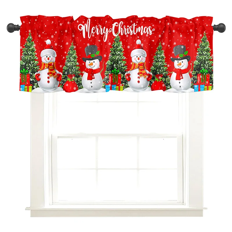 Christmas Decorative Short Curtain Snowman Xmas Tree Print Curtain For Kitchen Bedroom Window Curtain Home Decor New Year Gifts