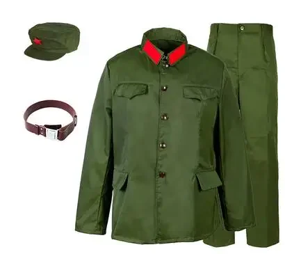 Chinesische rote Uniform Dacron Vintage grün 65er Jahre Veteran Herren Hosenanzug Frühling